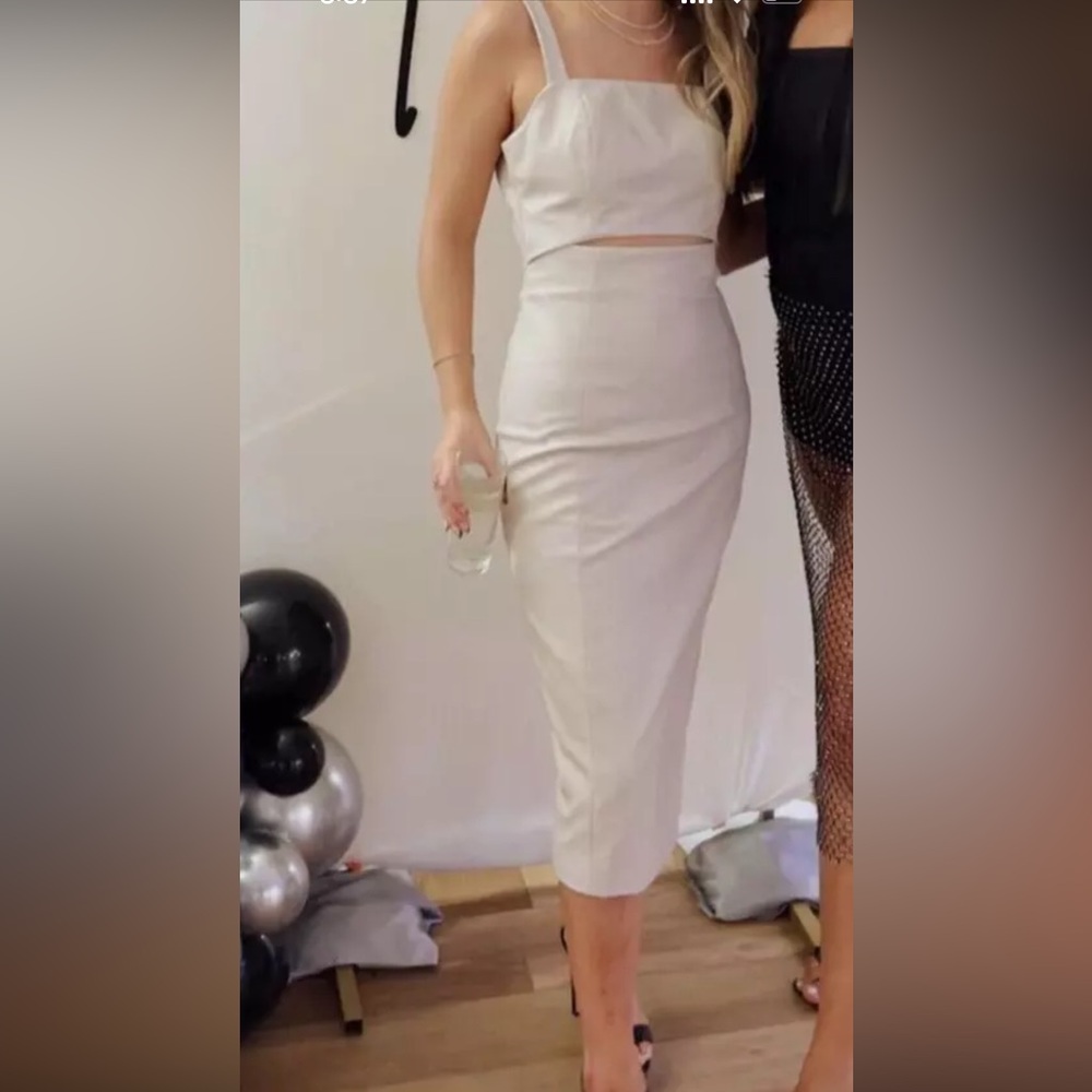 7 For All Mankind Faux Leather Pencil Cutout Dress Off-White Womens Small